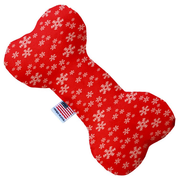 Red and White Snowflakes Stuffing Free 10 inch Bone Dog Toy